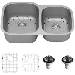 Karran Profile 32" Undermount Stainless Steel Kitchen Sink with Accessories, 60/40 Double Bowl, 16 Gauge, PU53R-PK1
