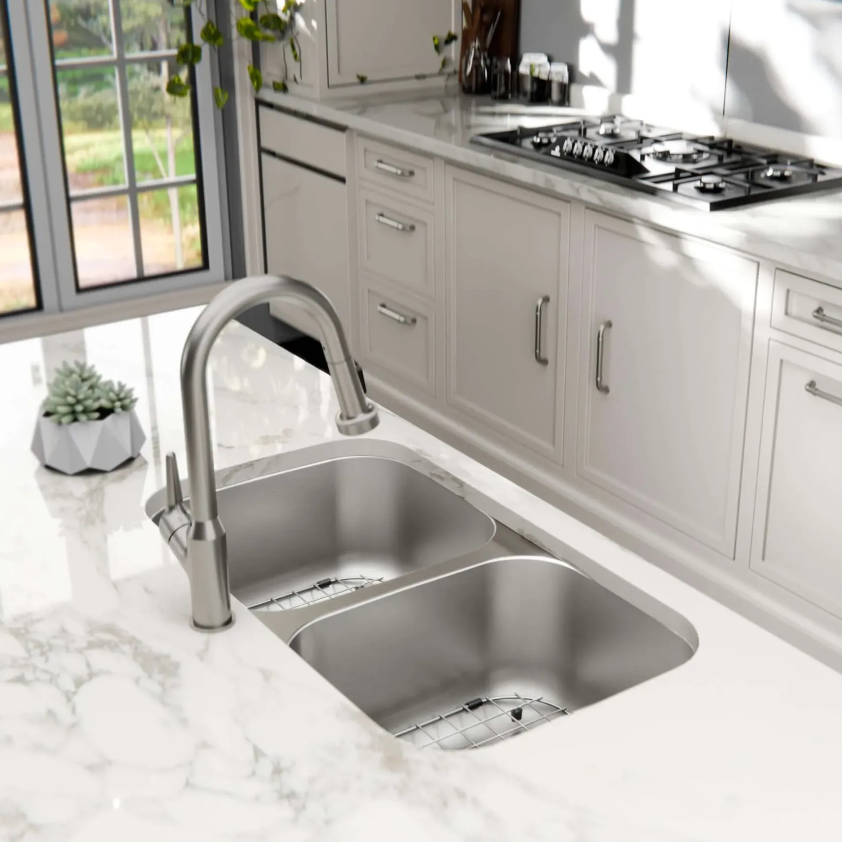 Karran Profile 32" Undermount Stainless Steel Kitchen Sink with Accessories, 50/50 Double Bowl, 18 Gauge, PRU31-PK1