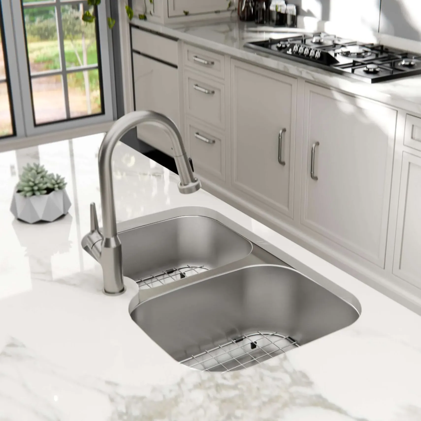 Karran Profile 32" Undermount Stainless Steel Kitchen Sink with Accessories, 60/40 Double Bowl, 18 Gauge, PRU33R-PK1
