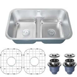 Karran Profile 32" Undermount Stainless Steel Kitchen Sink with Accessories, 50/50 Double Bowl, 18 Gauge, PRU32-PK1