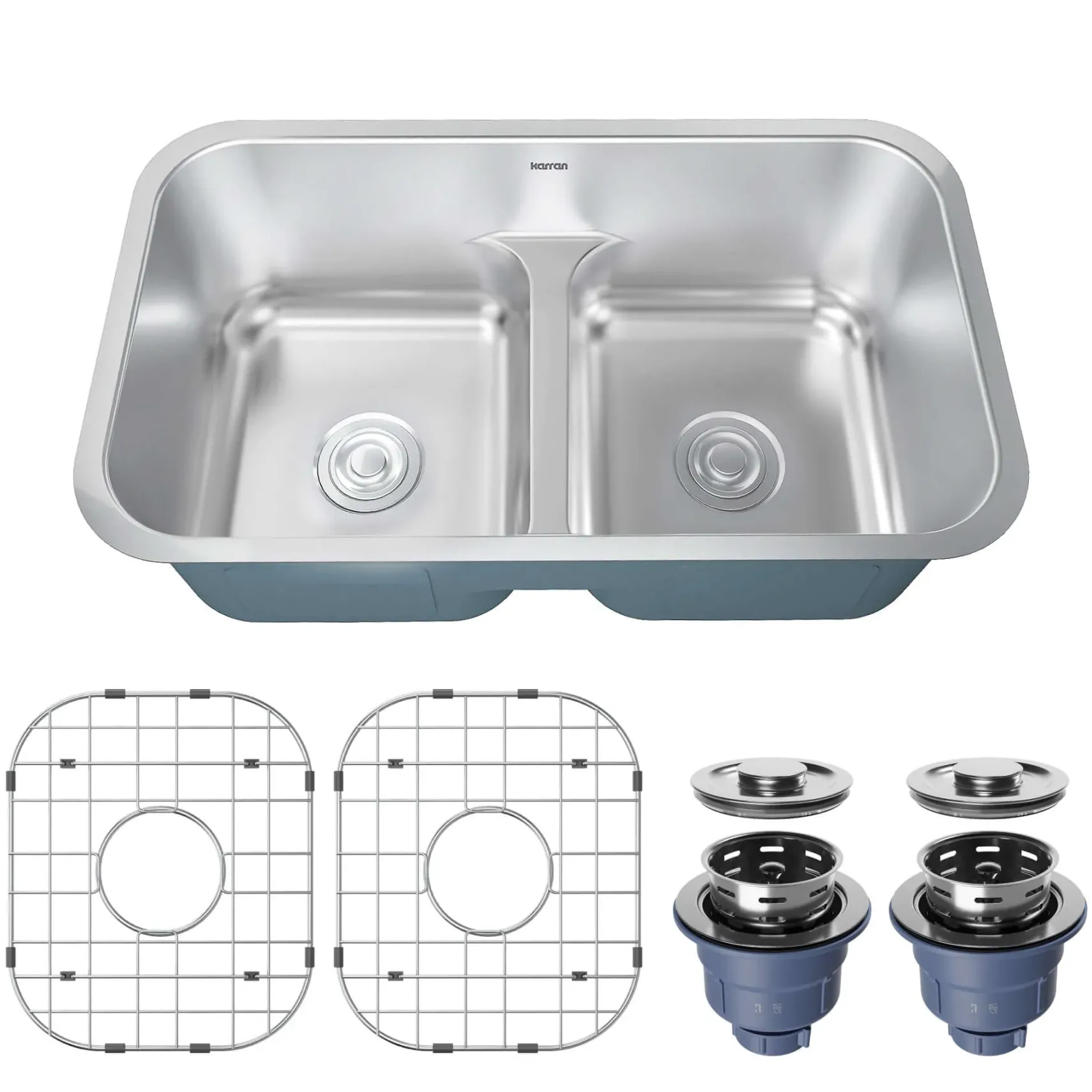 Karran Profile 32" Undermount Stainless Steel Kitchen Sink with Accessories, 50/50 Double Bowl, 18 Gauge, PRU32-PK1