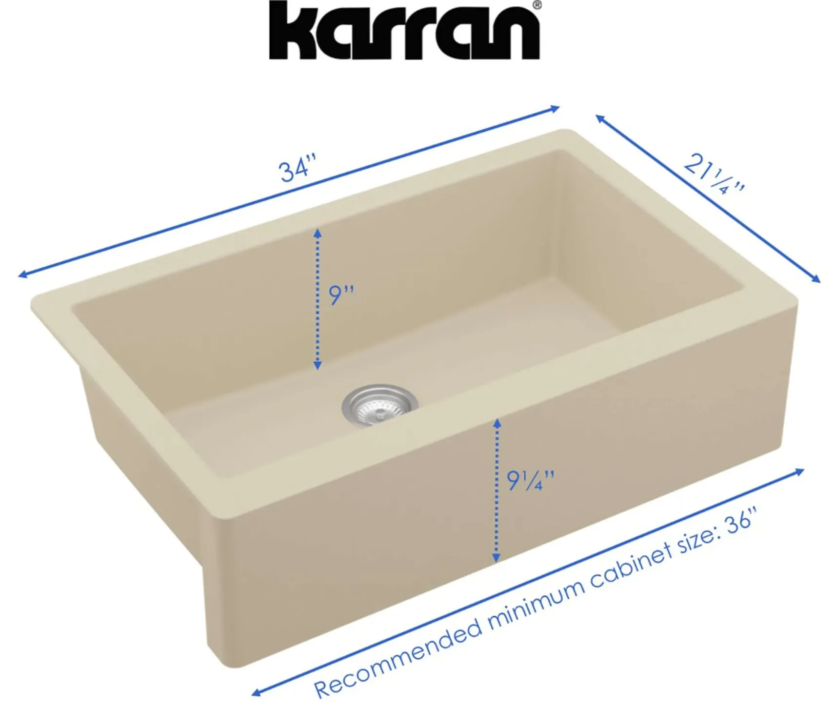 Karran 34" Quartz Composite Farmhouse Sink, Bisque, QA-740-BI-PK1
