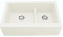 Karran 34" Quartz Composite Farmhouse Sink, 60/40 Double Bowl, White, QA-760-WH-PK1