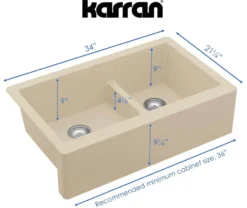 Karran 34" Quartz Composite Farmhouse Sink, 60/40 Double Bowl, Bisque, QA-760-BI
