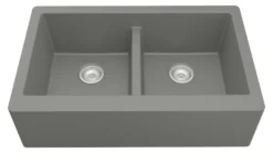 Karran 34" Quartz Composite Farmhouse Sink, 50/50 Double Bowl, Grey, QA-750-GR