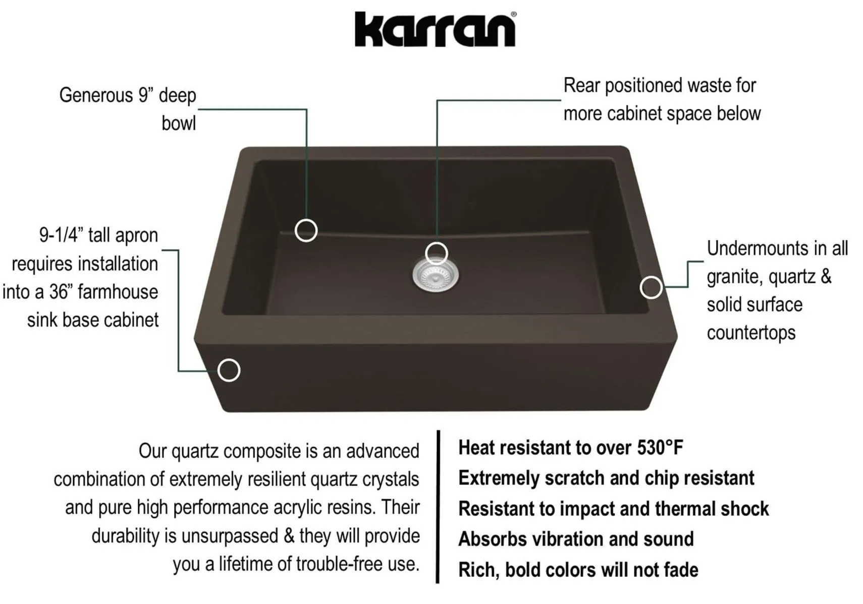 Karran 34" Quartz Composite Farmhouse Sink, Brown, QA-740-BR