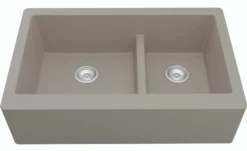 Karran 34" Quartz Composite Farmhouse Sink, 60/40 Double Bowl, Concrete, QA-760-CN-PK1