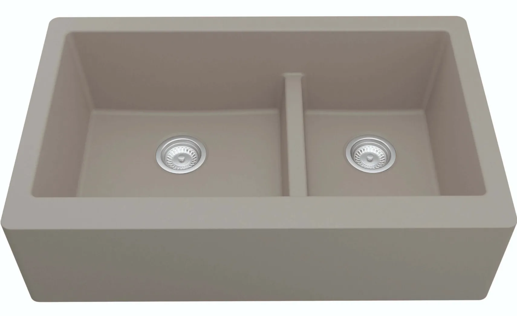 Karran 34" Quartz Composite Farmhouse Sink, 60/40 Double Bowl, Concrete, QA-760-CN-PK1