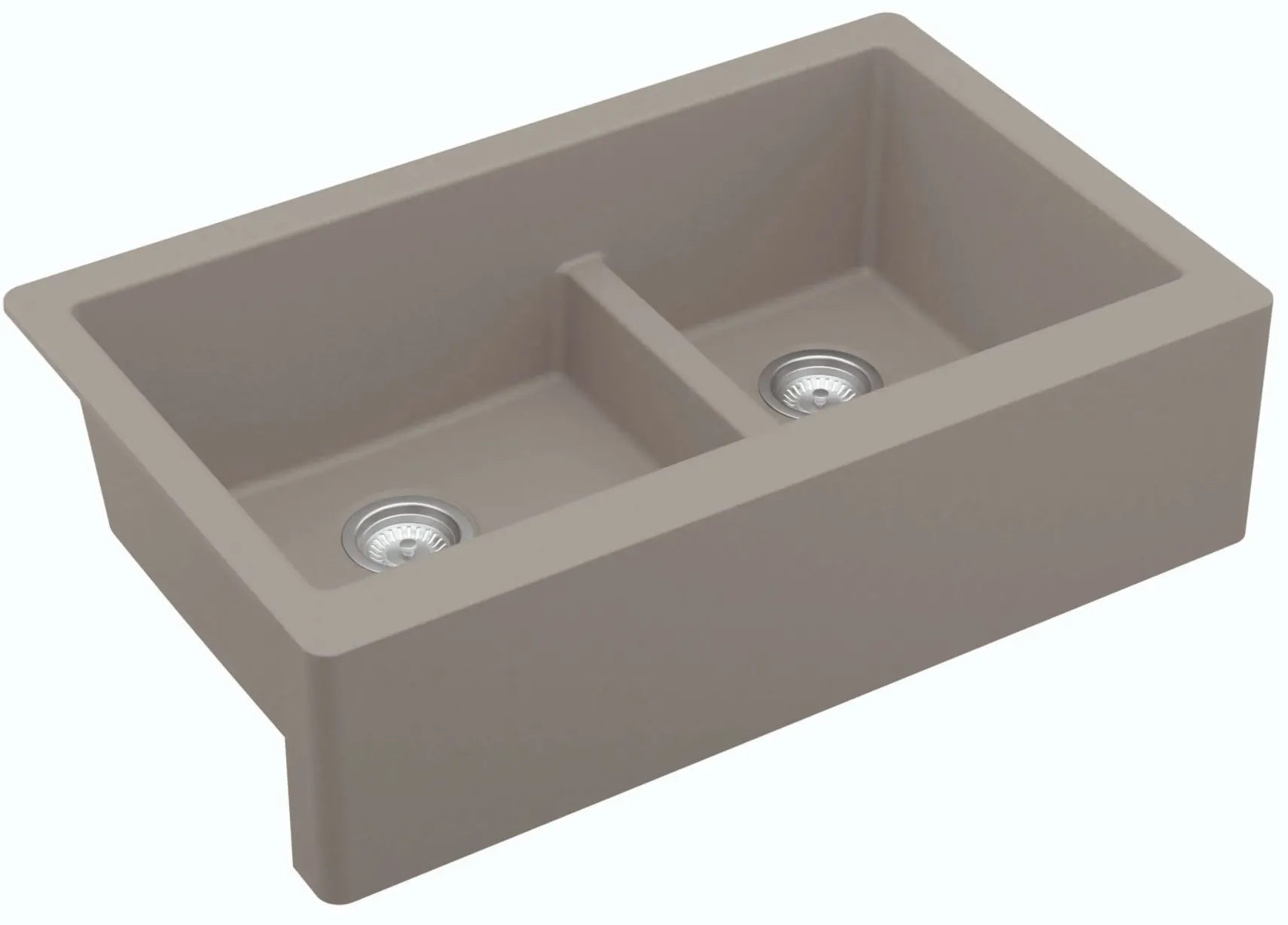 Karran 34" Quartz Composite Farmhouse Sink, 60/40 Double Bowl, Concrete, QA-760-CN-PK1