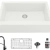 Karran 34" Quartz Composite Farmhouse Sink with Matte Black Faucet and Accessories, White, QA740WH210MB