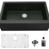 Karran 34" Quartz Composite Farmhouse Sink, Black, QA-740-BL-PK1