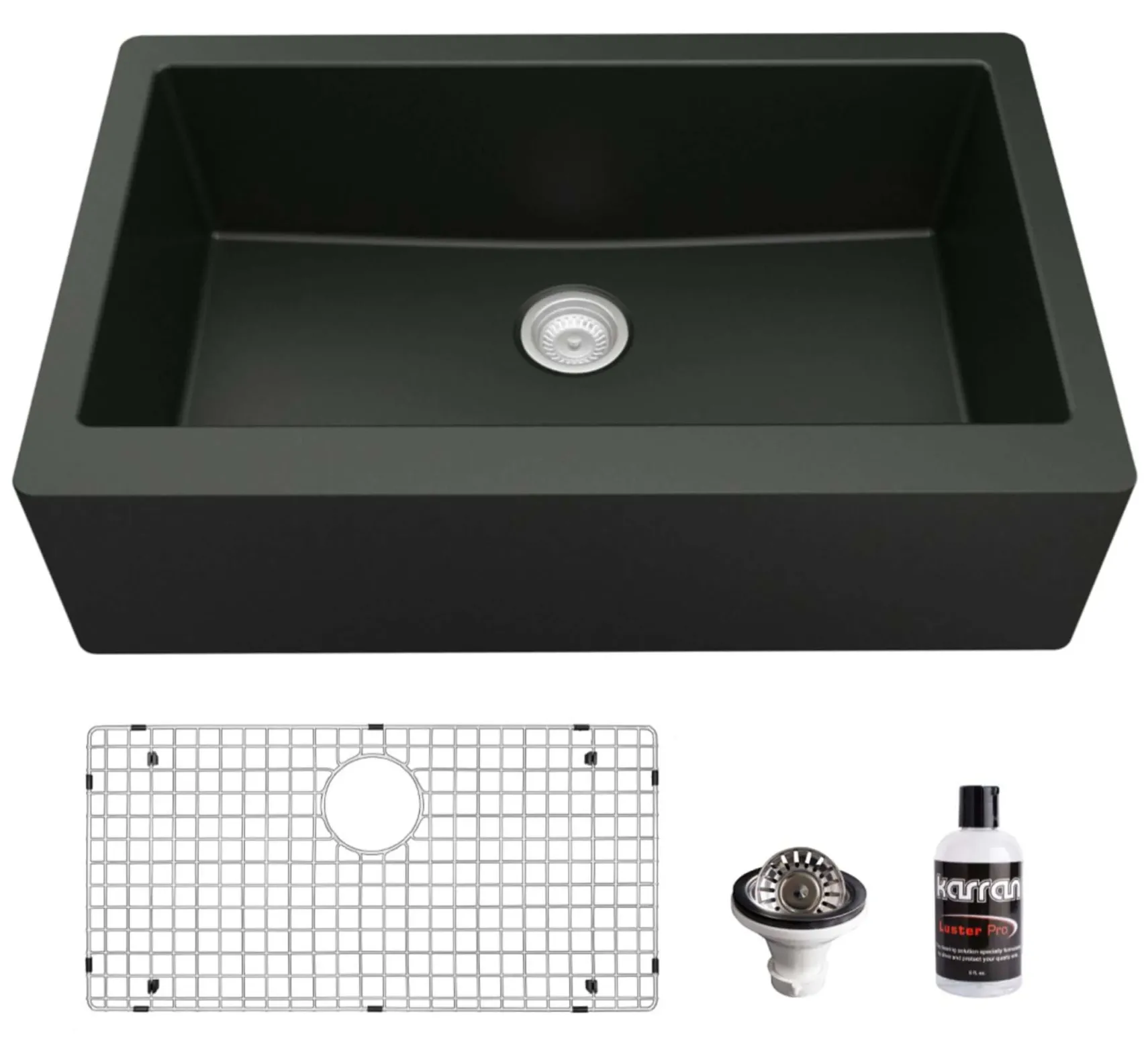 Karran 34" Quartz Composite Farmhouse Sink, Black, QA-740-BL-PK1
