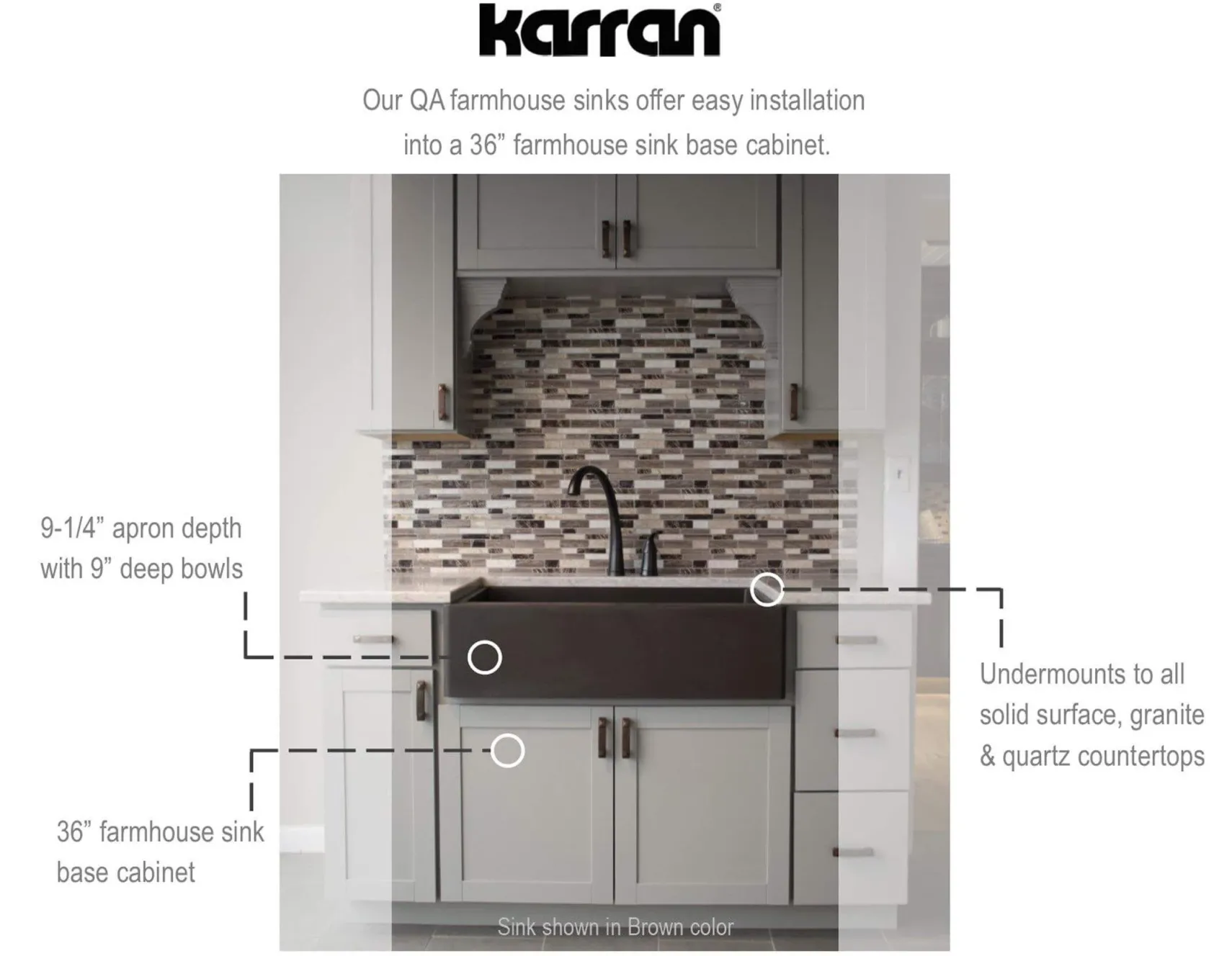 Karran 34" Quartz Composite Farmhouse Sink, 60/40 Double Bowl, Concrete, QA-760-CN