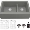 Karran 34" Quartz Composite Farmhouse Sink, 60/40 Double Bowl, Grey, QA-760-GR-PK1