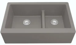 Karran 34" Quartz Composite Farmhouse Sink, 60/40 Double Bowl, Grey, QA-760-GR-PK1