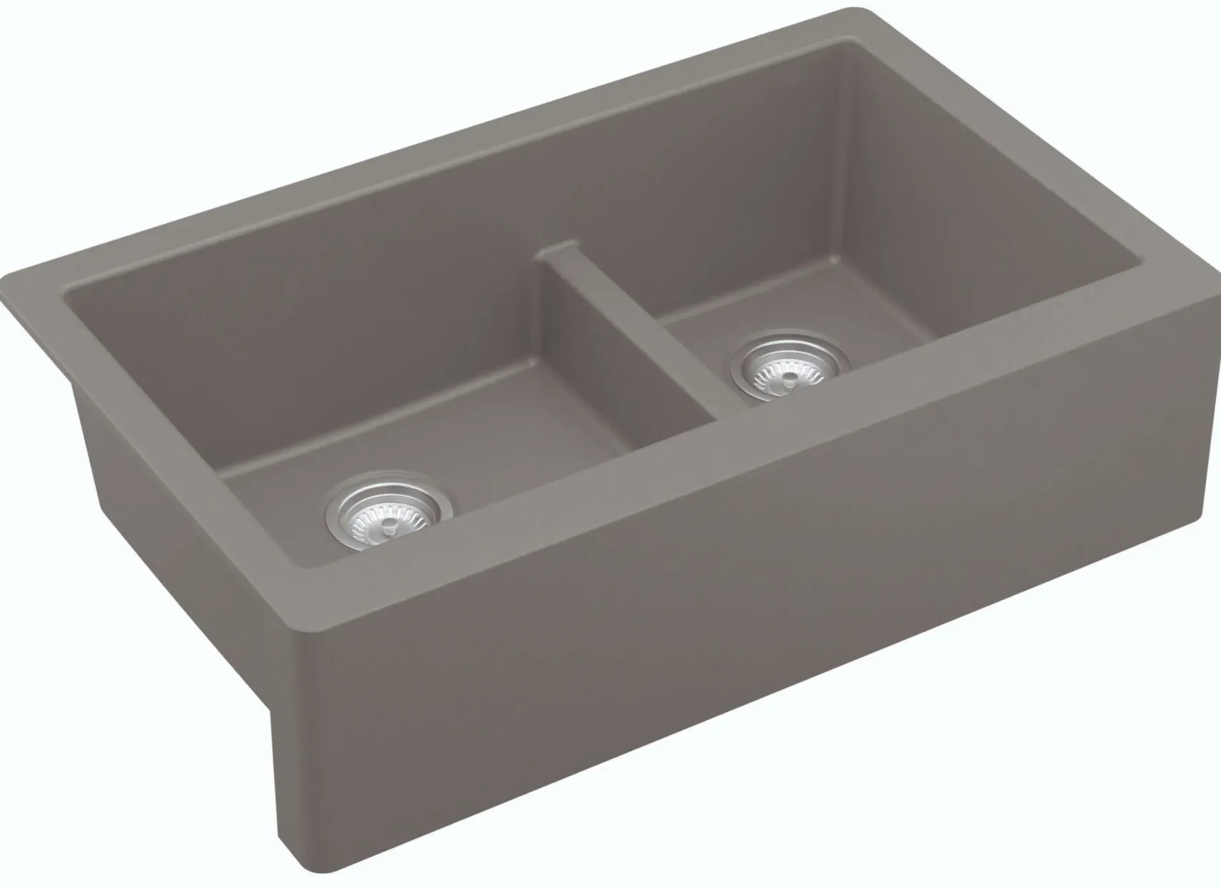 Karran 34" Quartz Composite Farmhouse Sink, 60/40 Double Bowl, Grey, QA-760-GR-PK1