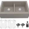 Karran 34" Quartz Composite Farmhouse Sink, 50/50 Double Bowl, Concrete, QA-750-CN-PK1