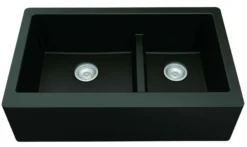 Karran 34" Quartz Composite Farmhouse Sink, 60/40 Double Bowl, Black, QA-760-BL