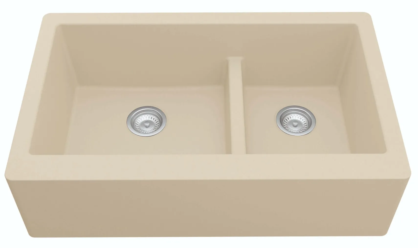 Karran 34" Quartz Composite Farmhouse Sink, 60/40 Double Bowl, Bisque, QA-760-BI-PK1