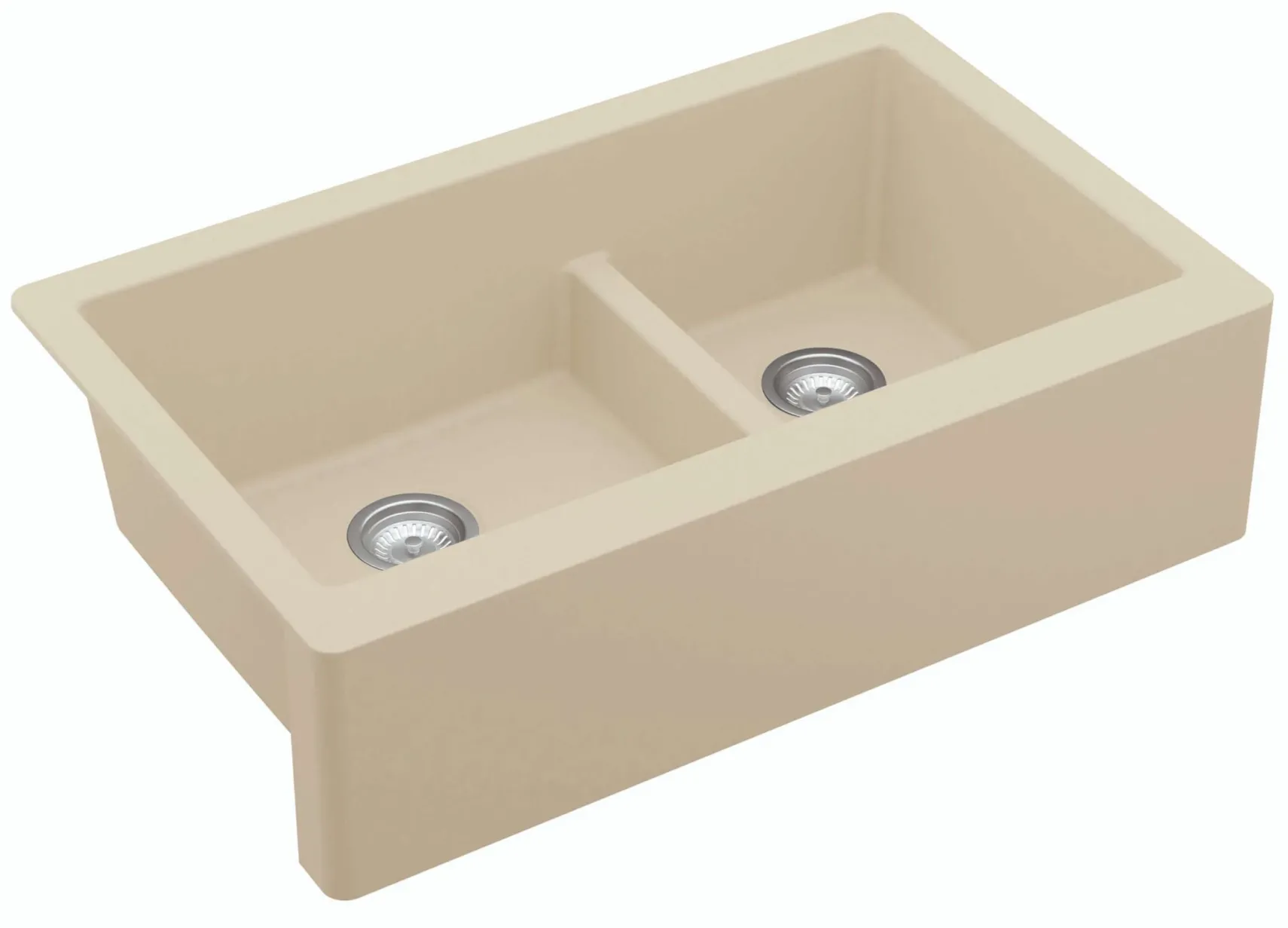 Karran 34" Quartz Composite Farmhouse Sink, 60/40 Double Bowl, Bisque, QA-760-BI-PK1
