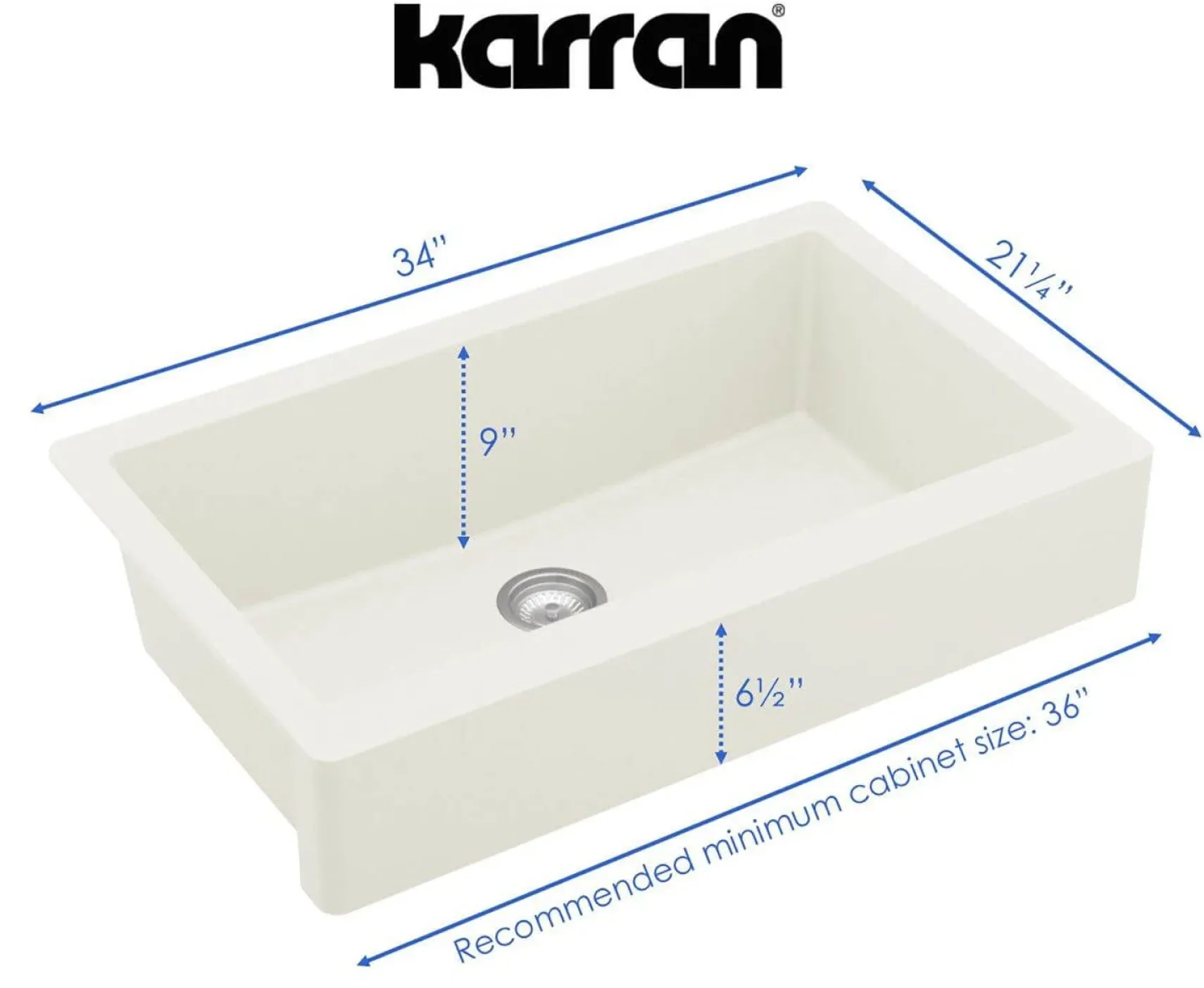 Karran 34" Quartz Composite Farmhouse Sink, 60/40 Double Bowl, White, QA-760-WH