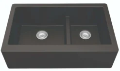 Karran 34" Quartz Composite Farmhouse Sink, 60/40 Double Bowl, Black, QA-760-BL-PK1
