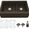 Karran 34" Quartz Composite Farmhouse Sink, 60/40 Double Bowl, Brown, QA-760-BR-PK1