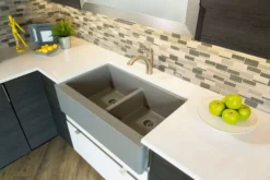 Karran 34" Quartz Composite Farmhouse Sink, 50/50 Double Bowl, Grey, QA-750-GR-PK1