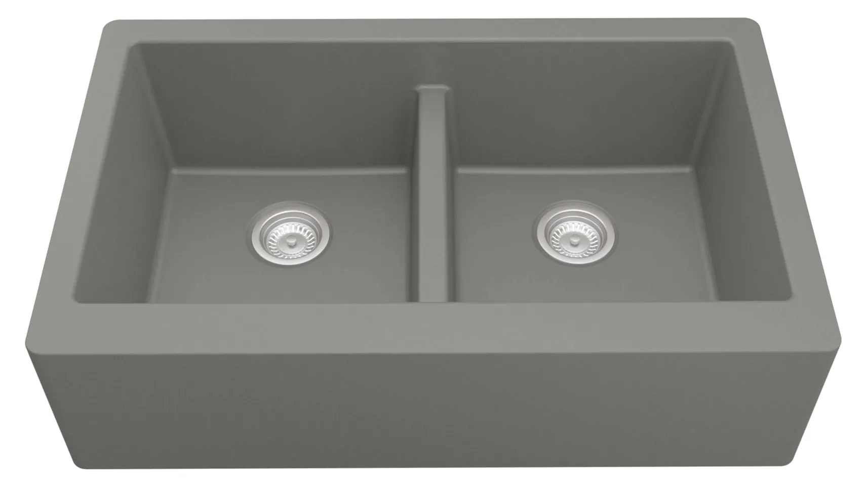 Karran 34" Quartz Composite Farmhouse Sink, 50/50 Double Bowl, Grey, QA-750-GR-PK1
