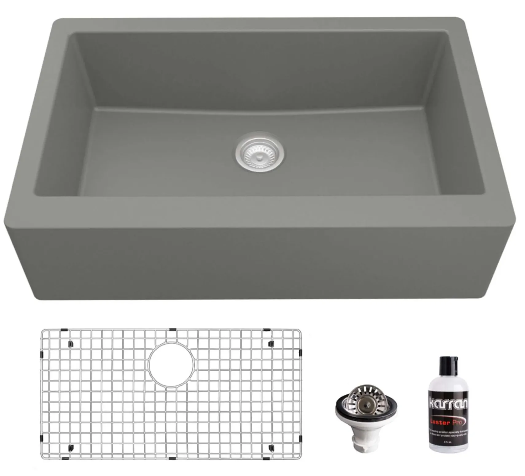 Karran 34" Quartz Composite Farmhouse Sink, Grey, QA-740-GR-PK1