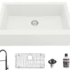 Karran 34" Quartz Composite Farmhouse Sink with Matte Black Faucet and Accessories, White, QA740WH220MB