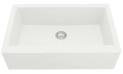 Karran 34" Quartz Composite Farmhouse Sink with Matte Black Faucet and Accessories, White, QA740WH220MB