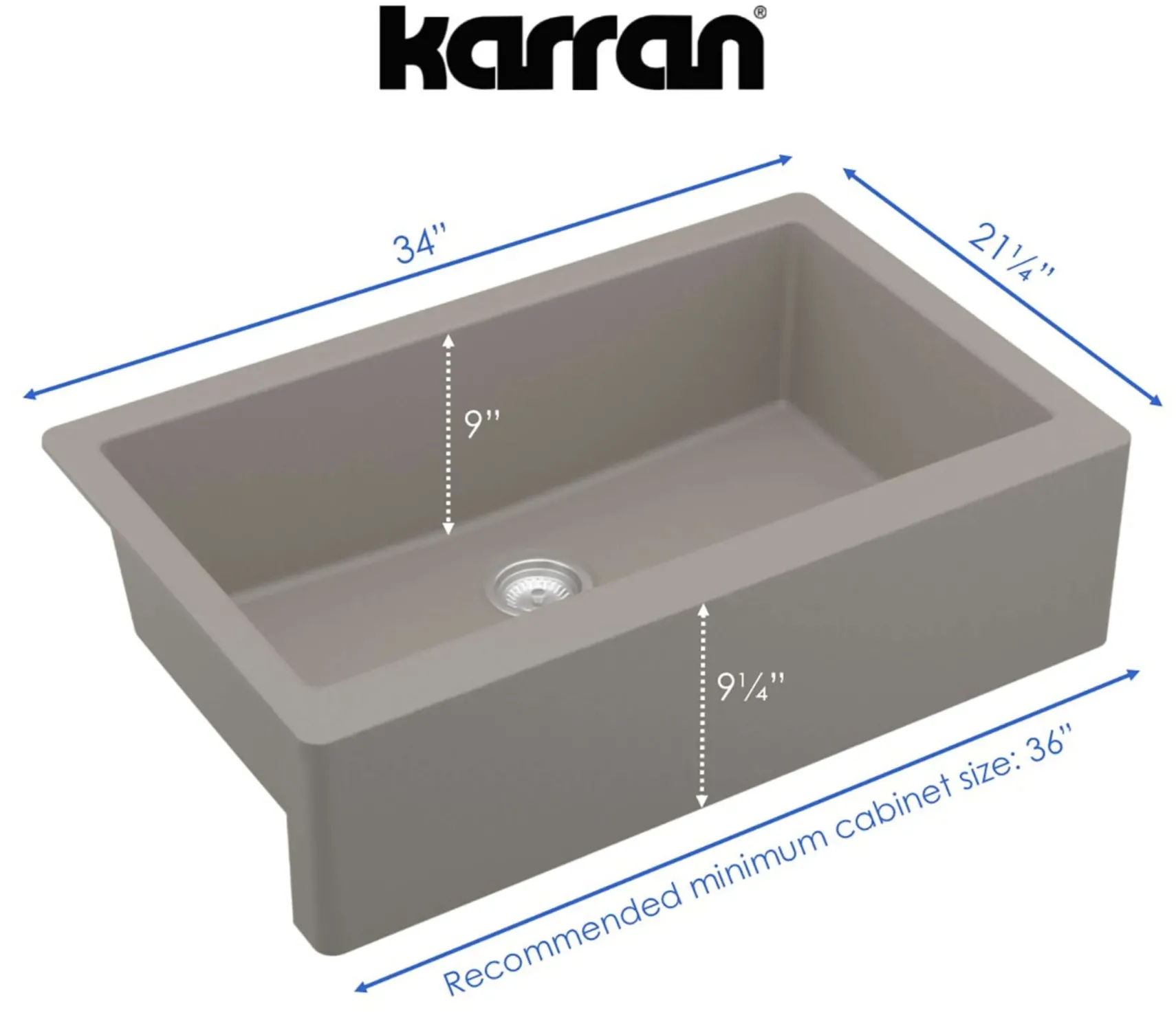 Karran 34" Quartz Composite Farmhouse Sink, Concrete, QA-740-CN-PK1