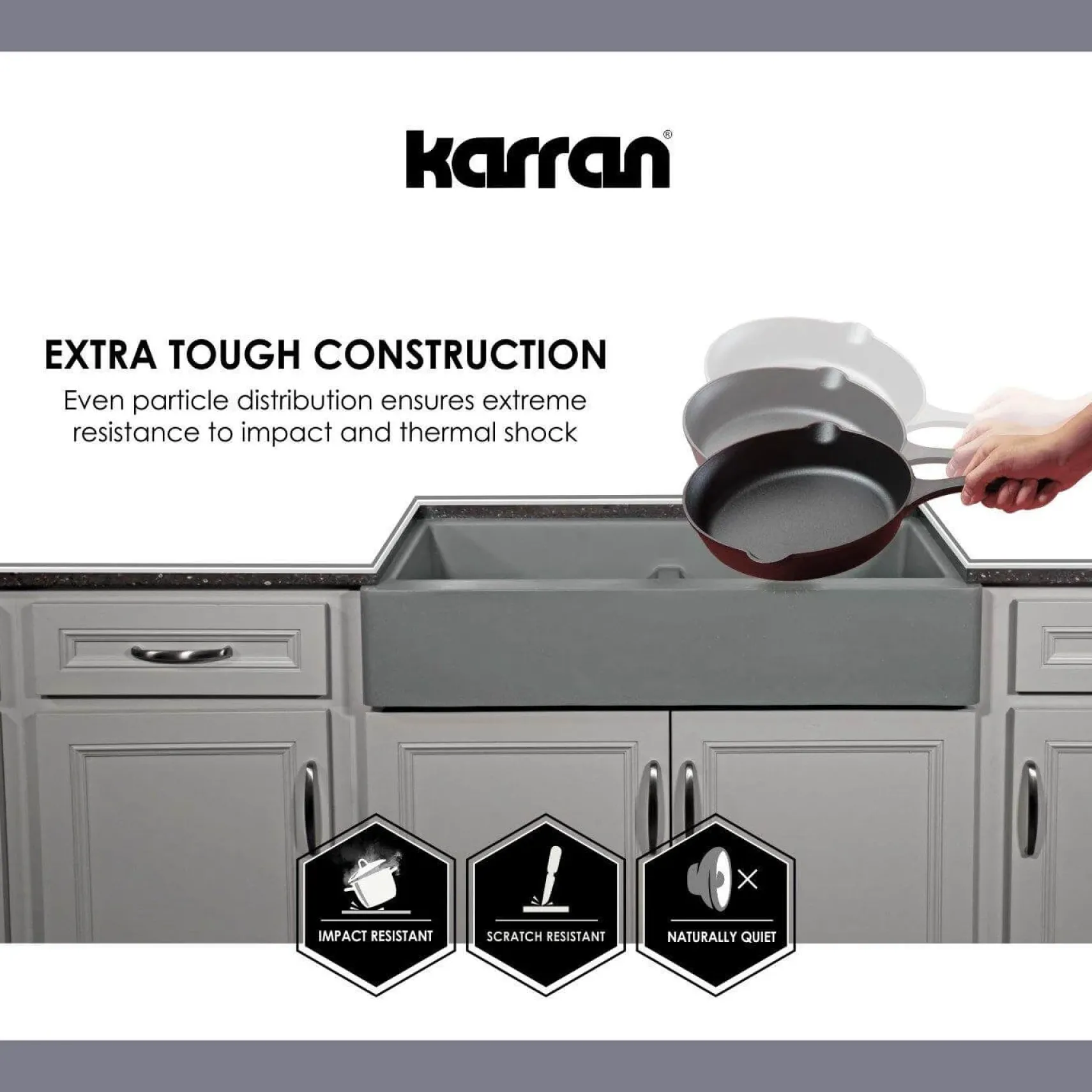 Karran 34" Quartz Composite Retrofit Farmhouse Sink, Grey, QAR-740-GR