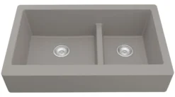 Karran 34" Quartz Composite Retrofit Farmhouse Sink, 60/40 Double Bowl, Concrete, QAR-760-CN