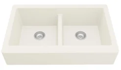 Karran 34" Quartz Composite Retrofit Farmhouse Sink, 50/50 Double Bowl, White, QAR-750-WH