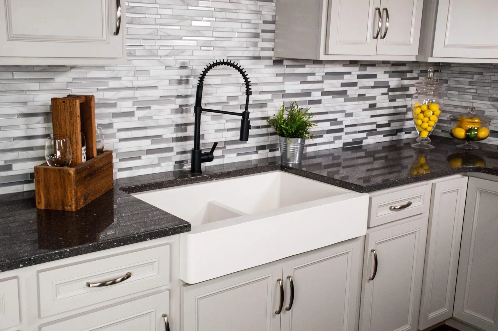 Karran 34" Quartz Composite Retrofit Farmhouse Sink, 50/50 Double Bowl, White, QAR-750-WH