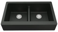 Karran 34" Quartz Composite Retrofit Farmhouse Sink, 50/50 Double Bowl, Black, QAR-750-BL