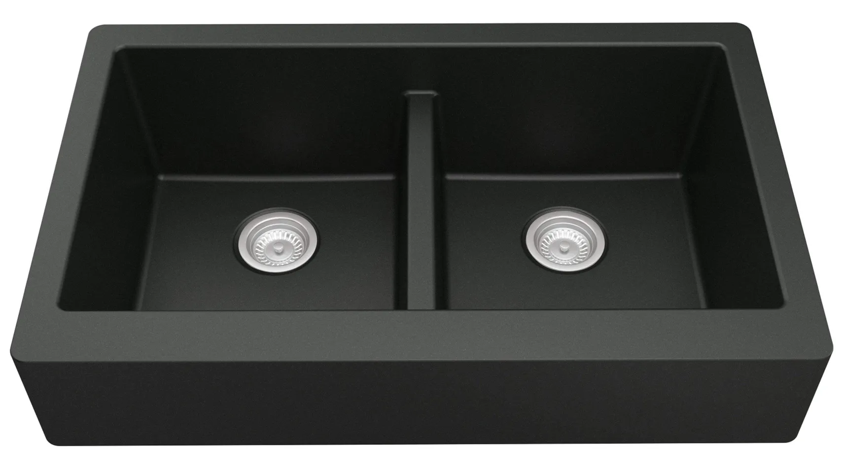 Karran 34" Quartz Composite Retrofit Farmhouse Sink, 50/50 Double Bowl, Black, QAR-750-BL