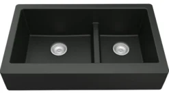 Karran 34" Quartz Composite Retrofit Farmhouse Sink, 60/40 Double Bowl, Black, QAR-760-BL