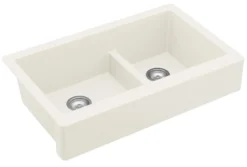 Karran 34" Quartz Composite Retrofit Farmhouse Sink, 60/40 Double Bowl, White, QAR-760-WH