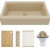 Karran 34" Quartz Composite Retrofit Workstation Farmhouse Sink, Bisque, QARWS-740-BI-PK2