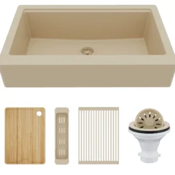 Karran 34" Quartz Composite Retrofit Workstation Farmhouse Sink, Bisque, QARWS-740-BI-PK2