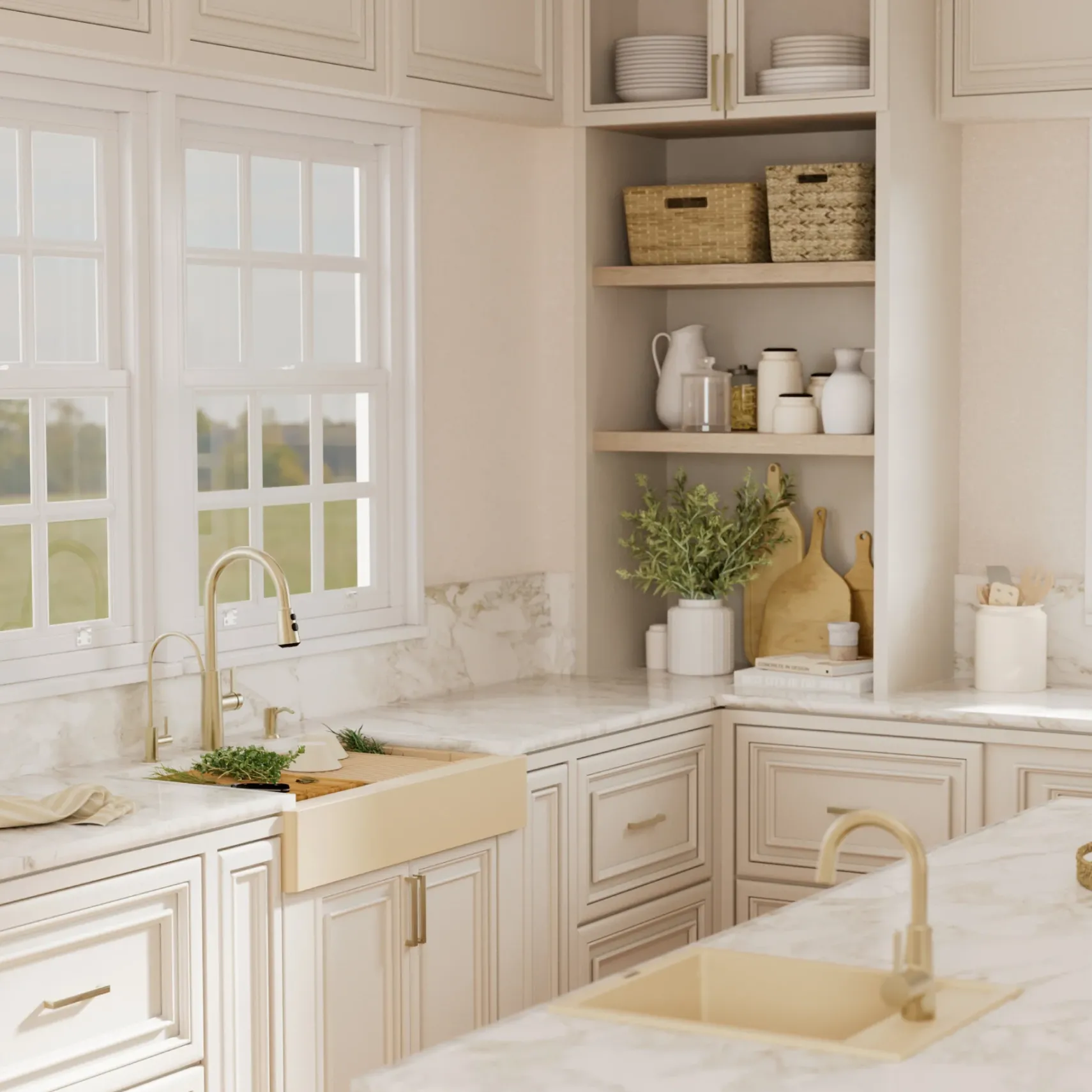 Karran 34" Quartz Composite Retrofit Workstation Farmhouse Sink, Bisque, QARWS-740-BI-PK2