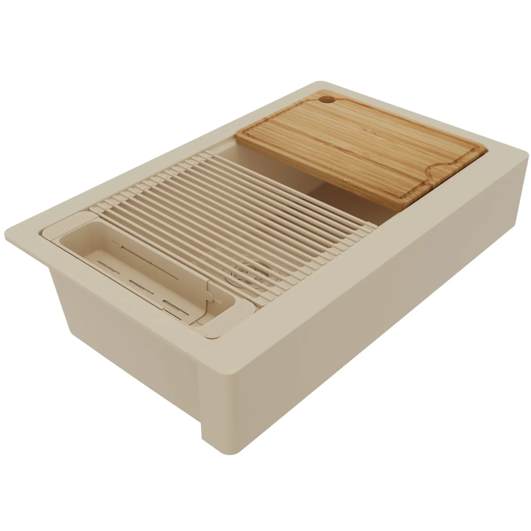 Karran 34" Quartz Composite Retrofit Workstation Farmhouse Sink, Bisque, QARWS-740-BI-PK2