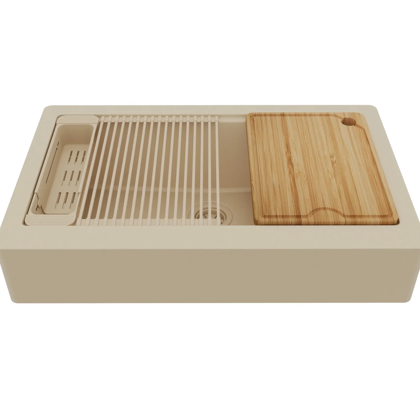 Karran 34" Quartz Composite Retrofit Workstation Farmhouse Sink, Bisque, QARWS-740-BI-PK2