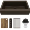 Karran 34" Quartz Composite Retrofit Workstation Farmhouse Sink, Brown, QARWS-740-BR-PK2