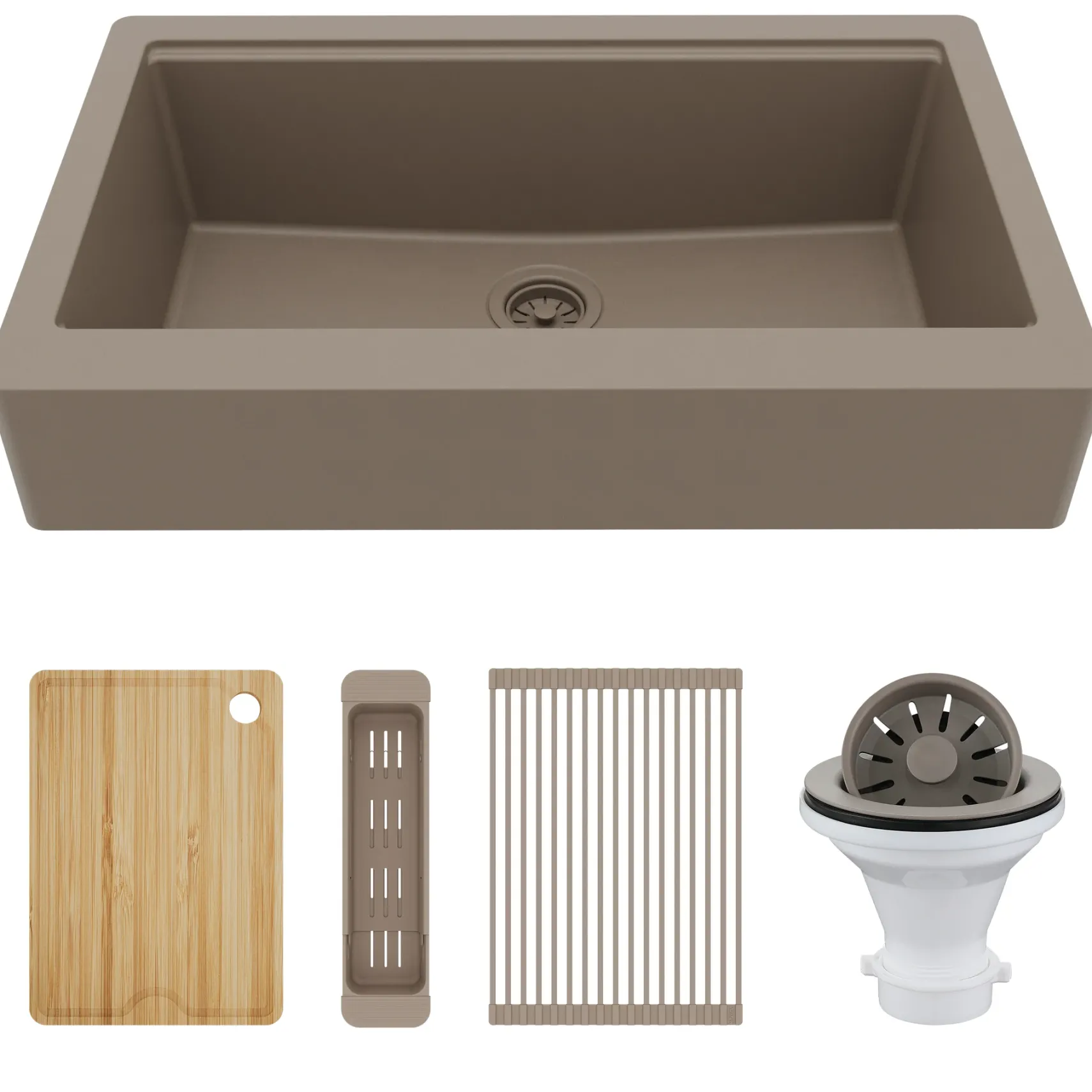 Karran 34" Quartz Composite Retrofit Workstation Farmhouse Sink, Concrete, QARWS-740-CN-PK2