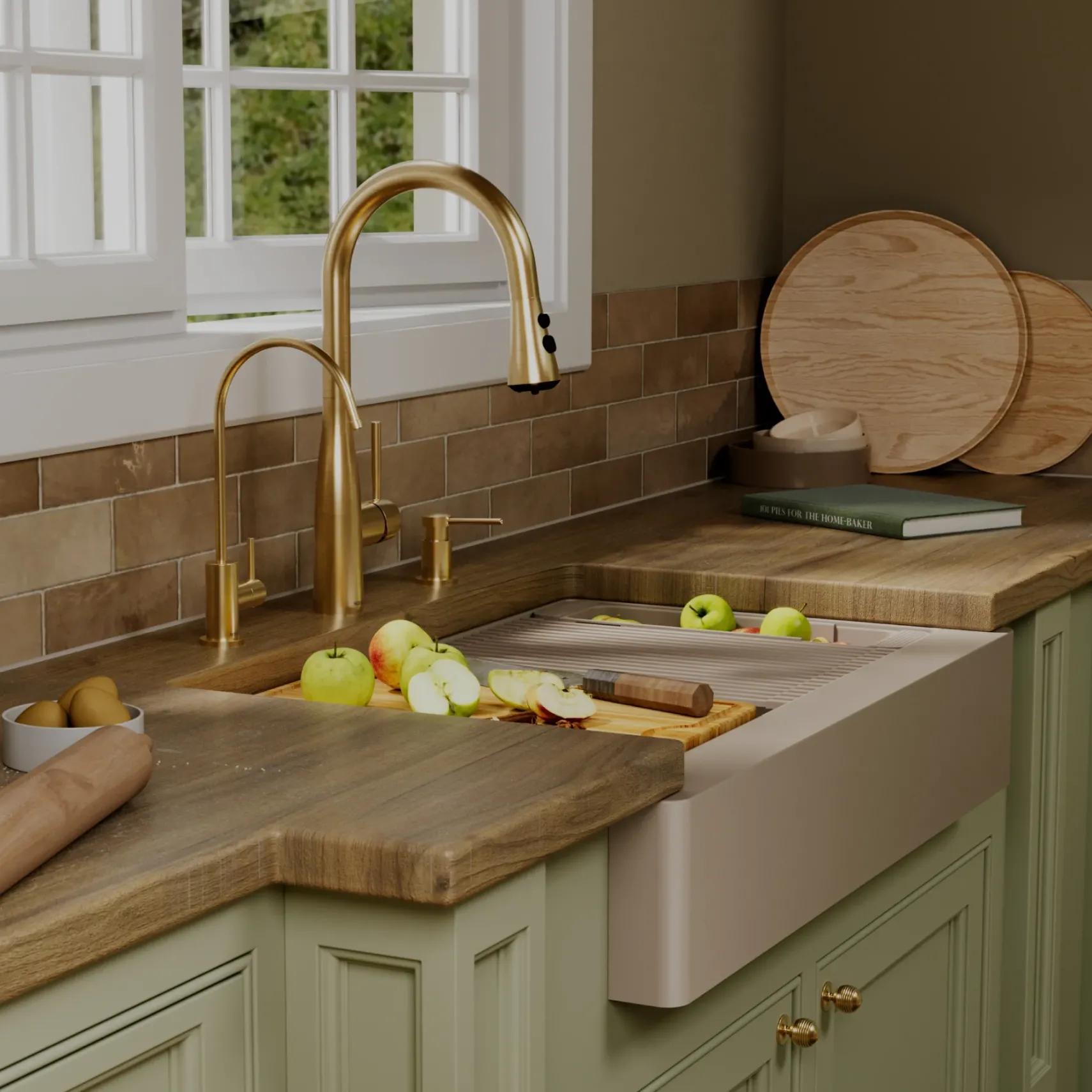 Karran 34" Quartz Composite Retrofit Workstation Farmhouse Sink, Concrete, QARWS-740-CN-PK2