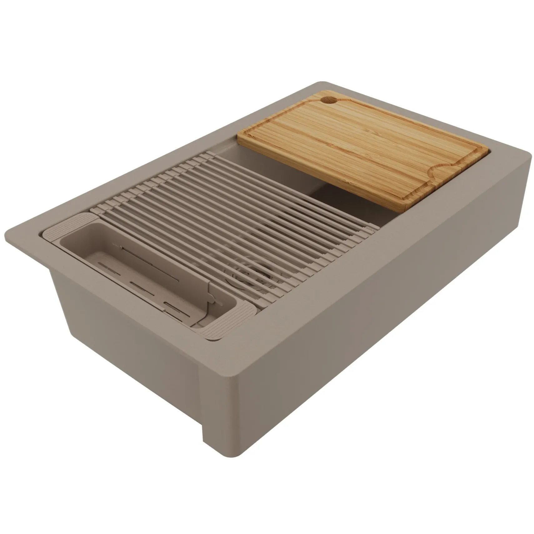 Karran 34" Quartz Composite Retrofit Workstation Farmhouse Sink, Concrete, QARWS-740-CN-PK2
